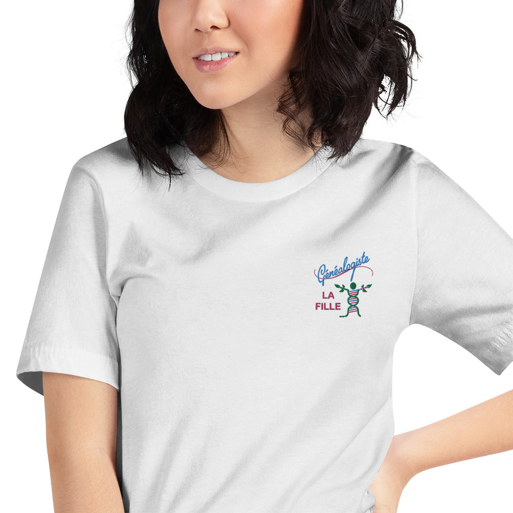 T-shirt unisexe -Broderie "Généalogiste, la fille"