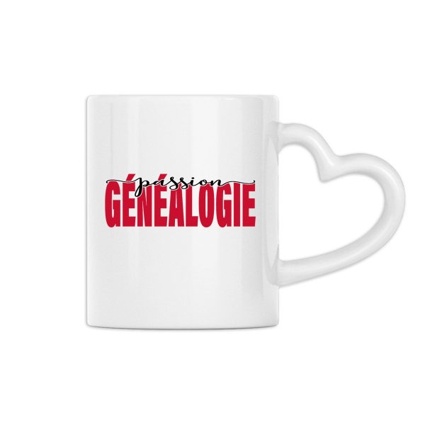 Mug à anse en forme de coeur - « Passion généalogie »