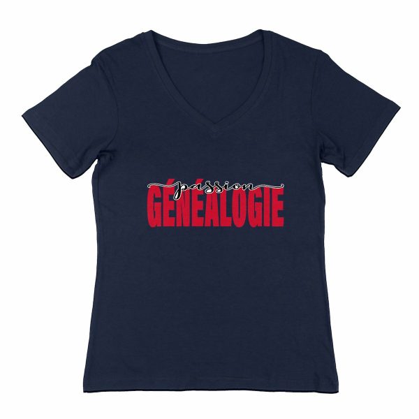T-shirt Femme Col V - « Passion généalogie »