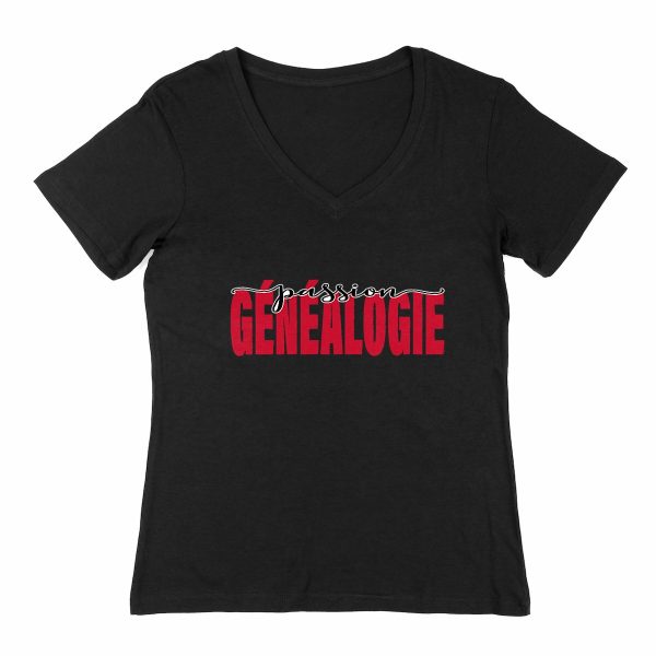 T-shirt Femme Col V - « Passion généalogie »