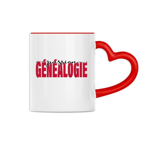 Mug à anse en forme de coeur - « Passion généalogie »