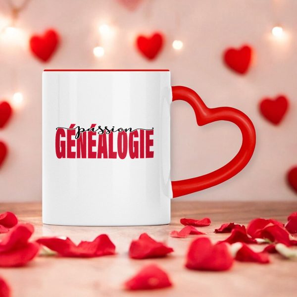 Mug à anse en forme de coeur - « Passion généalogie »